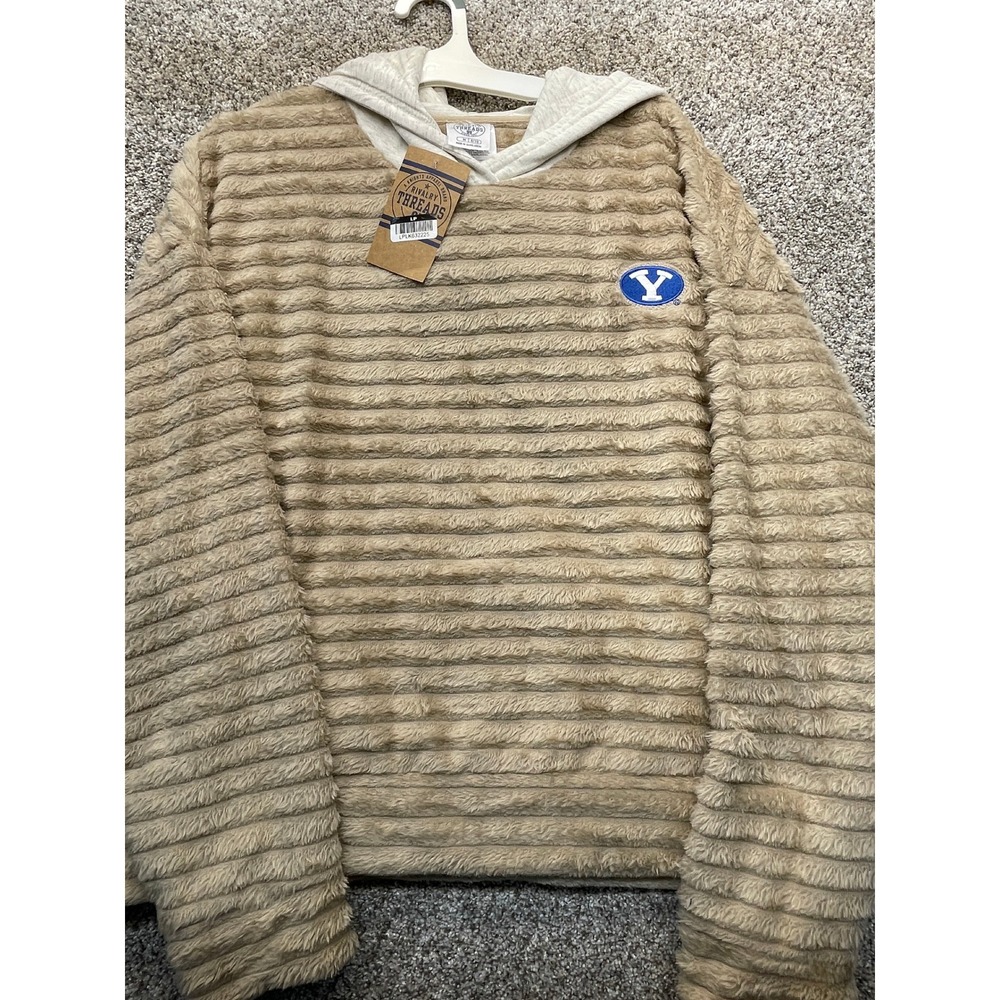 BYU Hoodie Kids M Tan NEW Faux Fur Ribbed Brigham Young University